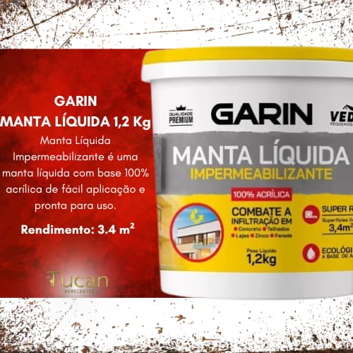 Manta Líquida Emborrachada Garin 1,2kg - Branco ou Cinza Impermeabilizante para Laje, Telhado e Parede