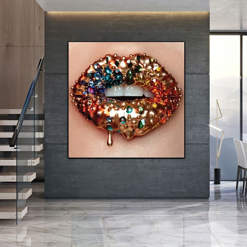 Quadro decorativo 1 peça boca dourada salão de beleza maquiagem quadro makeup make decoração studio