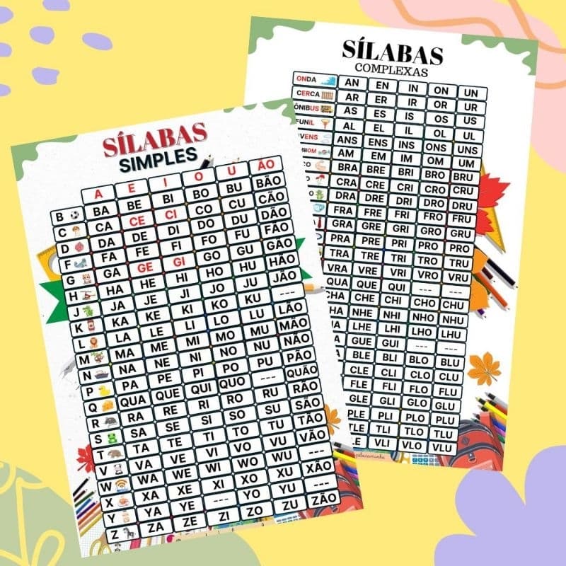 Silabario Sílabas Simples e complexas A4 plastificado