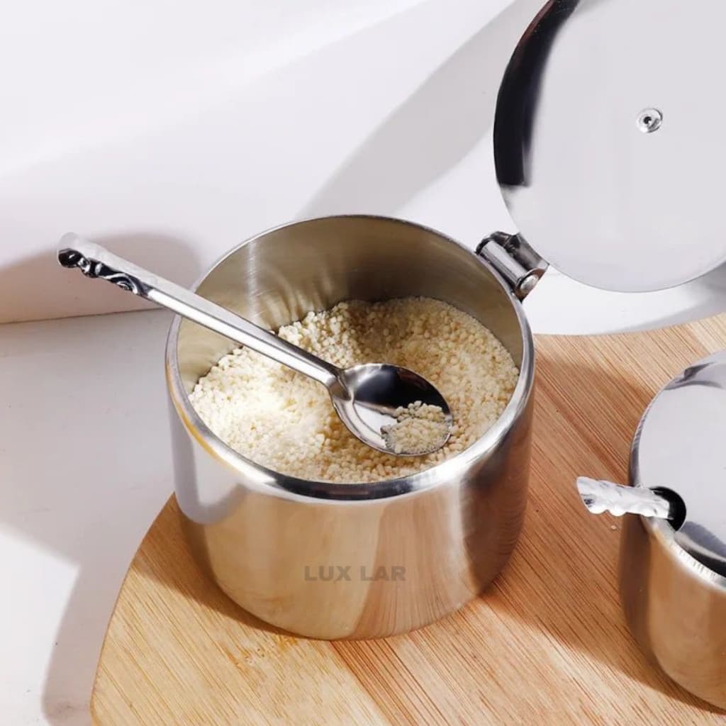 Açucareiro de Inox com Colher Porta Açúcar Condimentos