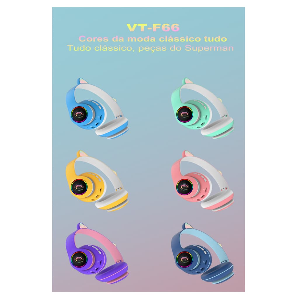 fone de ouvido gatinho bluetooth  com microfone iluminado led CT-66