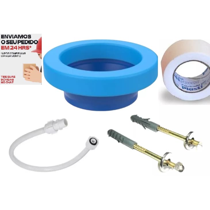 Kit instalação vaso sanitário com ; anel de vedação, veda rosa, rabicho e parafuso sanitário