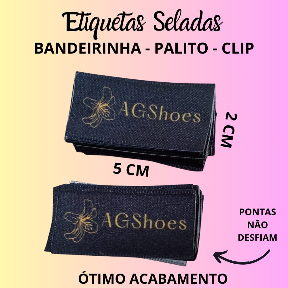 50 Etiquetas 2x5 cm Seladas - Bandeirinha - Palito - Clip