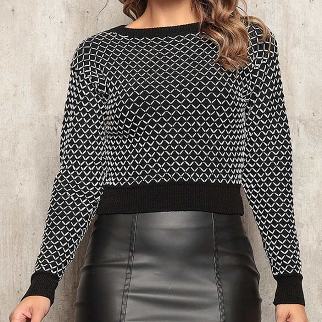 Suéter Feminino cropped Malha Fina Lã modal Primavera Outuno na moda 2024