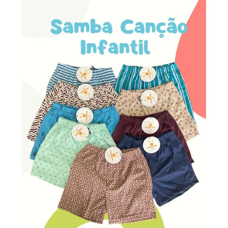 Cueca Samba Canção Infantil Short Algodão Pijama Para Dormir