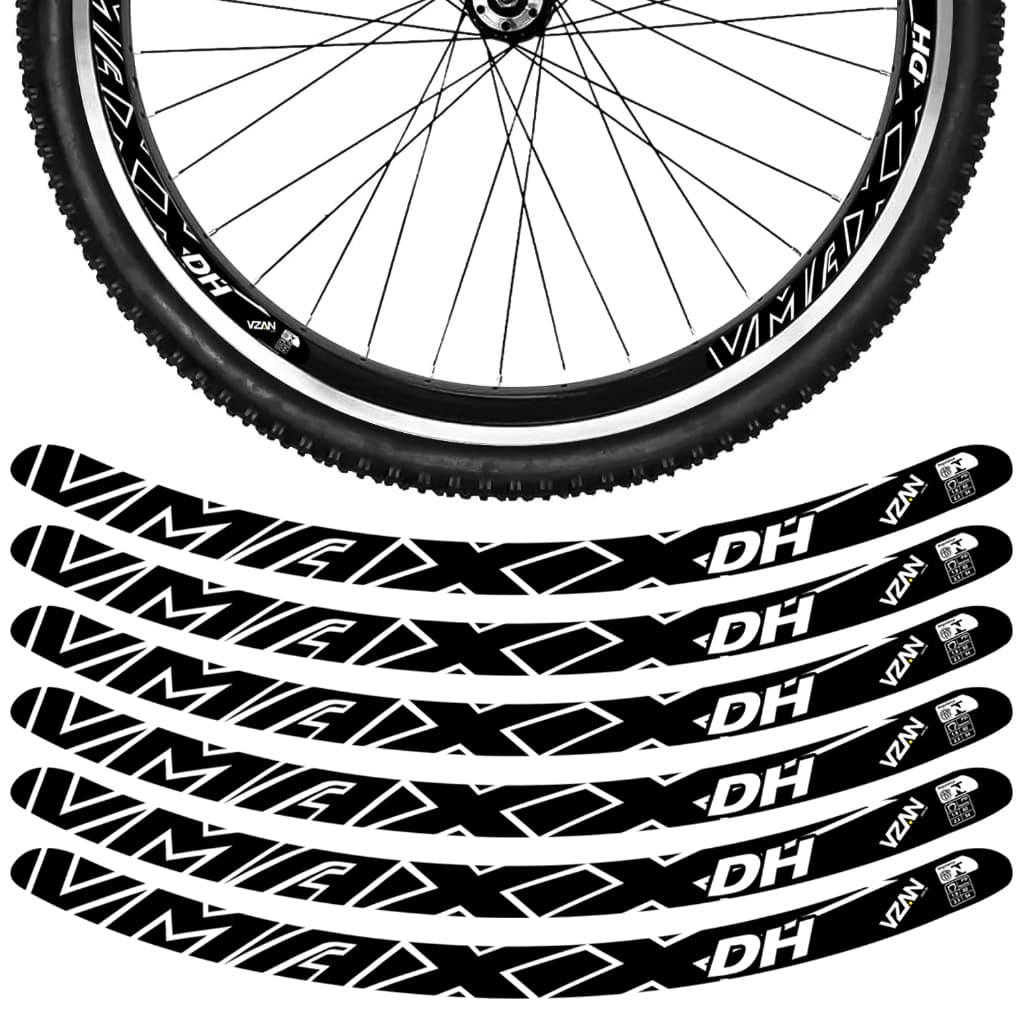 Kit 12 Adesivos Vmaxx Roda Bike Vzan Dh Vbrake Bicicleta Ciclismo Aro 24 26 29 Preto e Branco