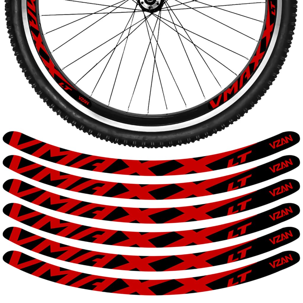 Kit 12 Adesivos Vmaxx Roda Bike Vzan Lt Vbrake Bicicleta Ciclismo Aro 24 26 29 Preto e Vermelho