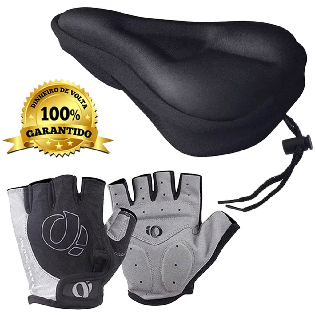 Capa de Banco Flexível Selim Silicone Gel Para Bicicleta Anatômica Ciclismo + Luva Meio Dedo Ciclismo Com Gel Ciclista