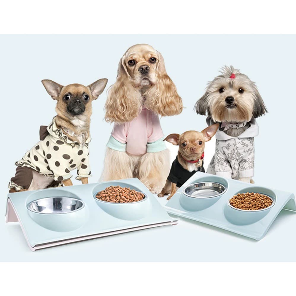 Comedouro e Bebedouro Duplo Plástico Pequeno para Cães e Gatos