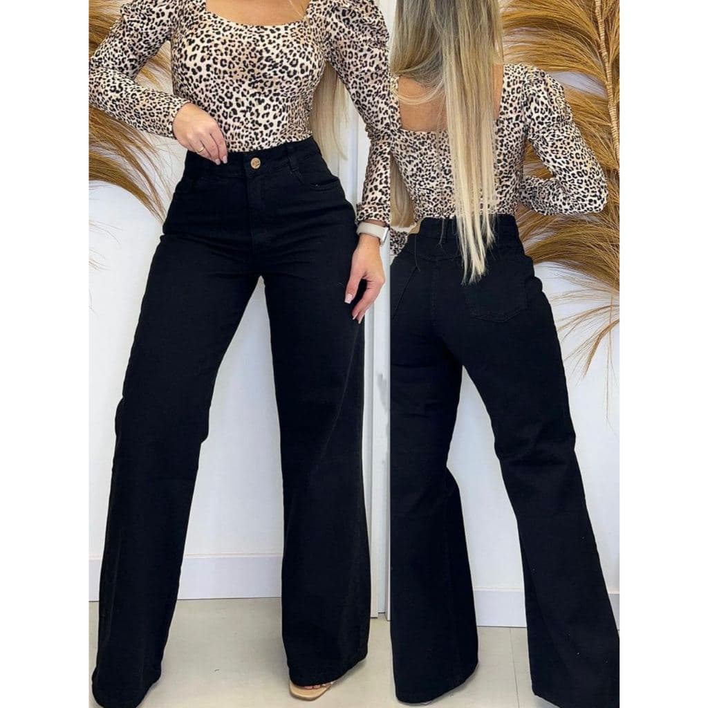 Calça Jeans Feminina Pantalona Sem Lycra Wide Leg Calça Cintura Alta