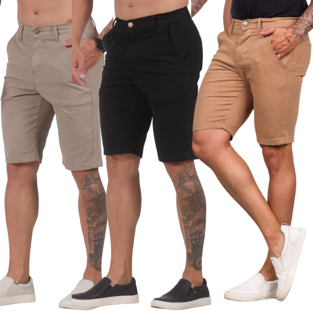Bermuda Masculina, BOLSO EMBUTIDO, Alfaiataria Sarja Sport Fino Com Lycra Tecido Premium