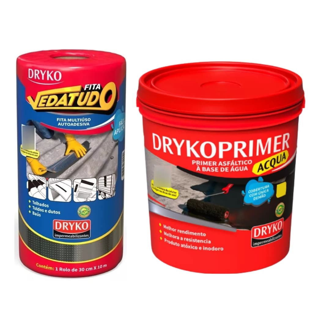 Kit Manta Asfáltica Aluminizada 30cm X 10m + Primer 1L Dryko Telhado Laje Térmica Impermeabilizante