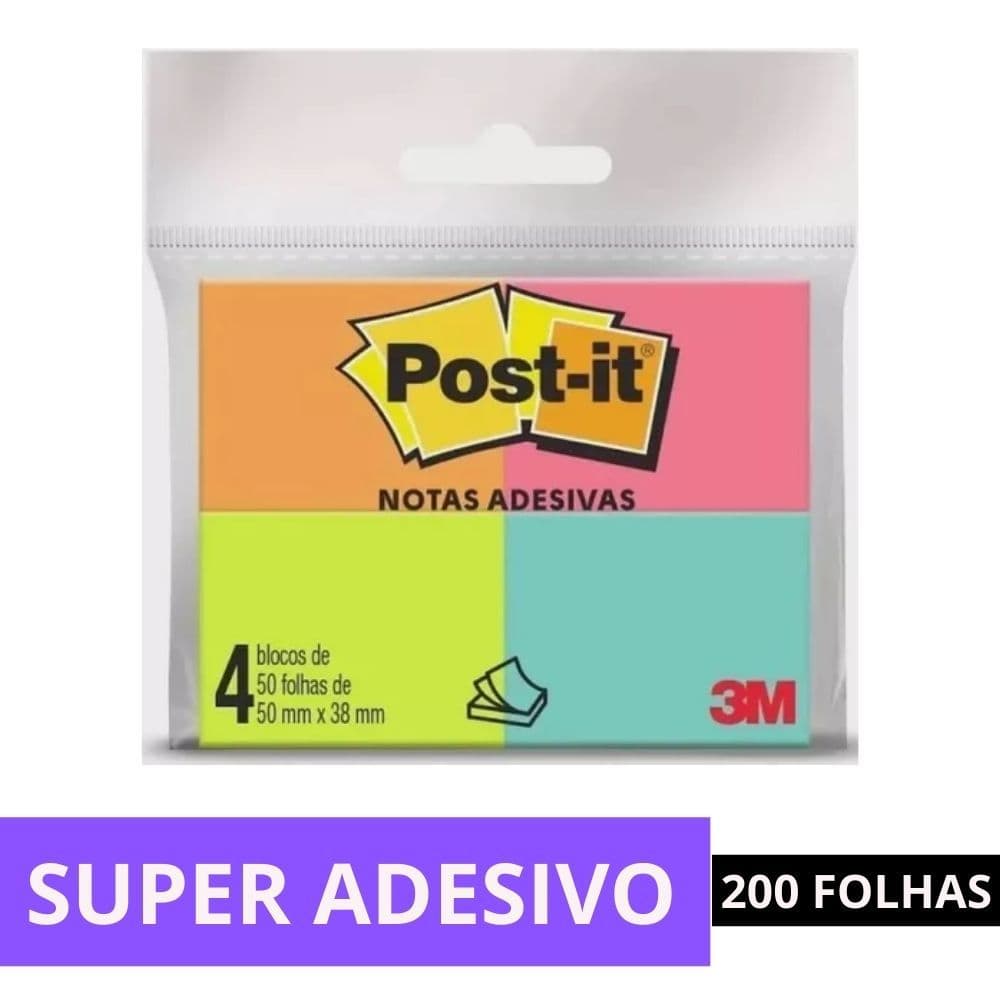 Bloco Adesivo Post-it Tropical 3M 4 cores 38x50mm