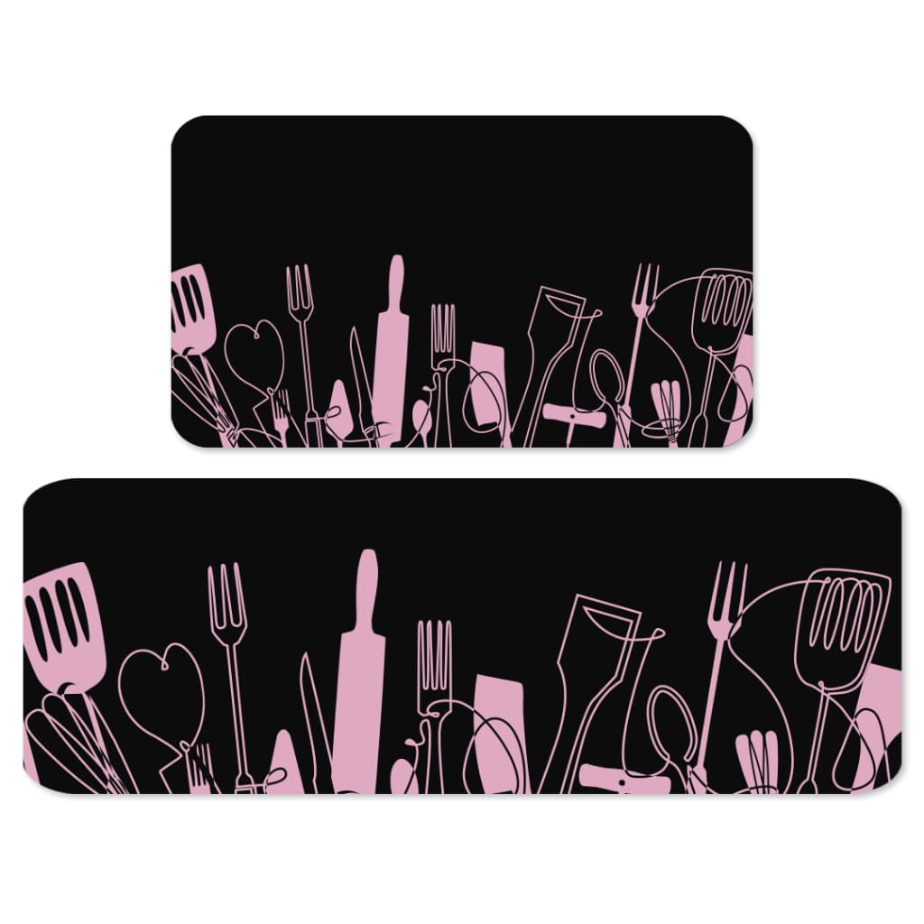 Jogo de Tapetes de Cozinha Talheres Rosa