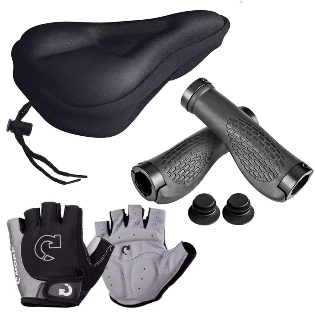 Capa de Banco Flexível Selim Silicone Gel + Luva Meio Dedo Ciclismo Com Gel Ciclista Par De Manopla