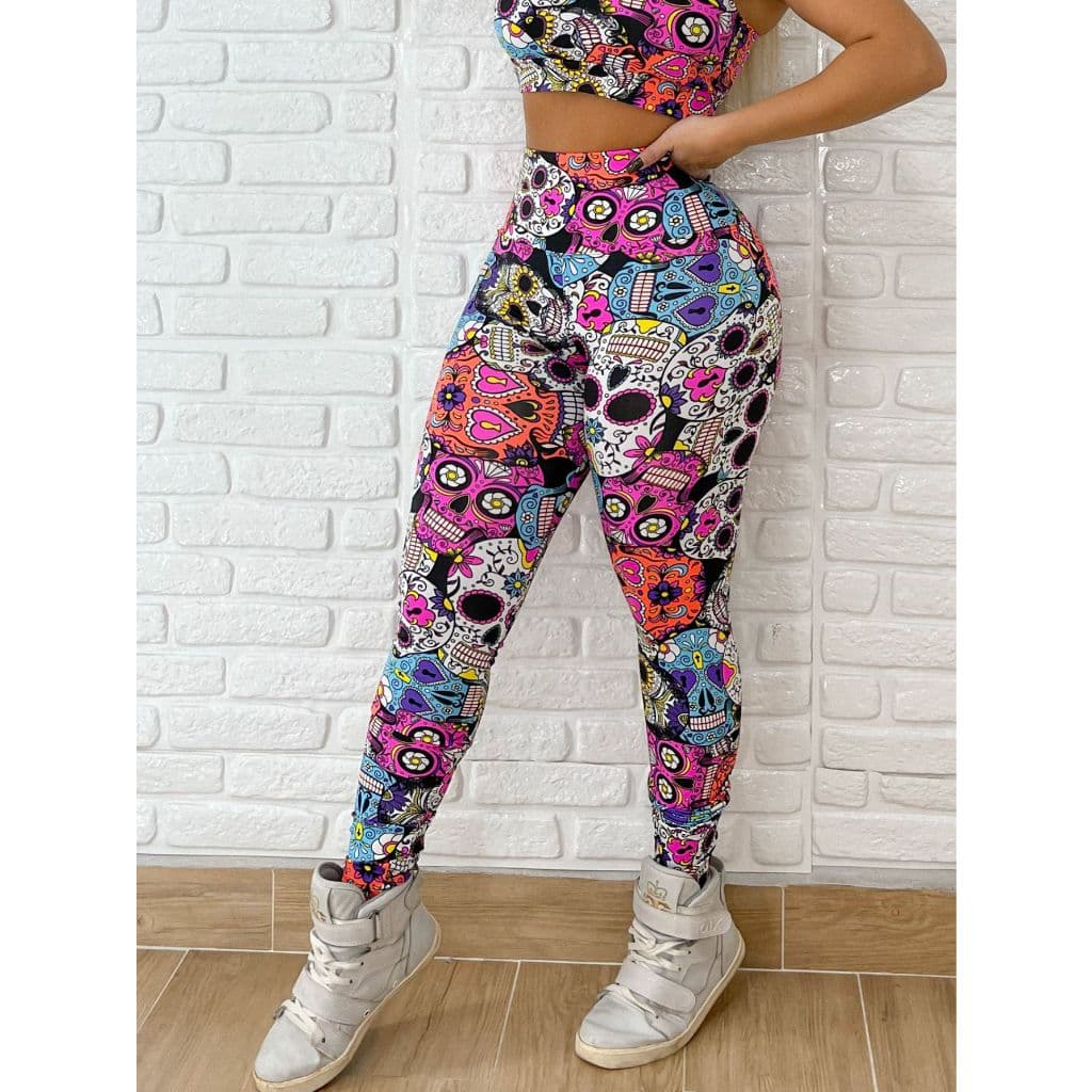 Calça Legging Caveira Estampada Roupa De Academia