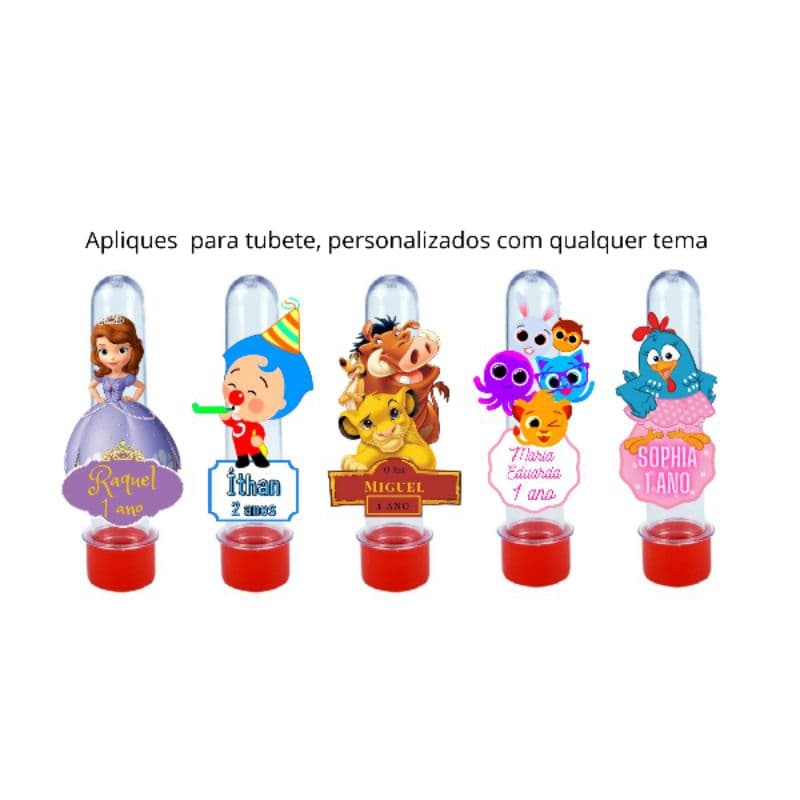 100 Aplique para tubete de 13cm TAG com 8cm de altura personalizamos em qualquer tema