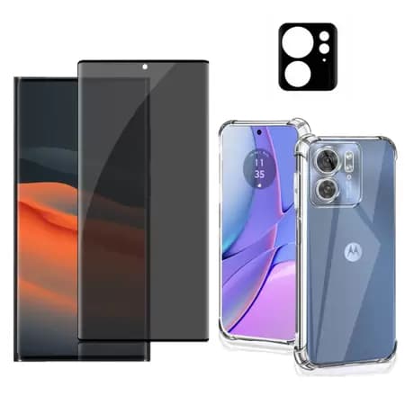 Kit 3X1 Motorola Moto Edge 40 - Pelicula Ceramica Fosca 9D + Capa Transparente TPU + Pel Camera "