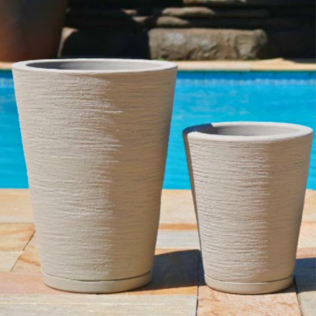 Jogo 2 Vasos para Plantas Decorativo Coluna Cone Polietileno N1 N2 com Prato Coletor