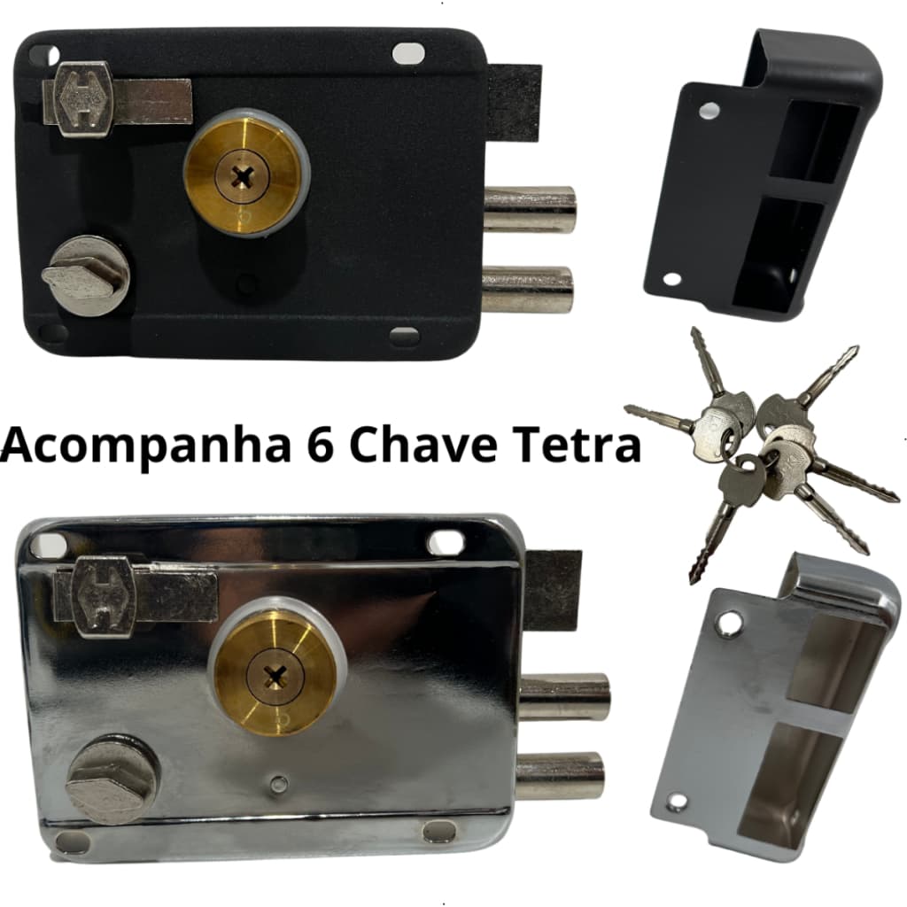 Fechadura Sobrepor Tetra para Portão e Porta Com TRAVA DUPLA e 06 CÓPIA DE CHAVES TETRA