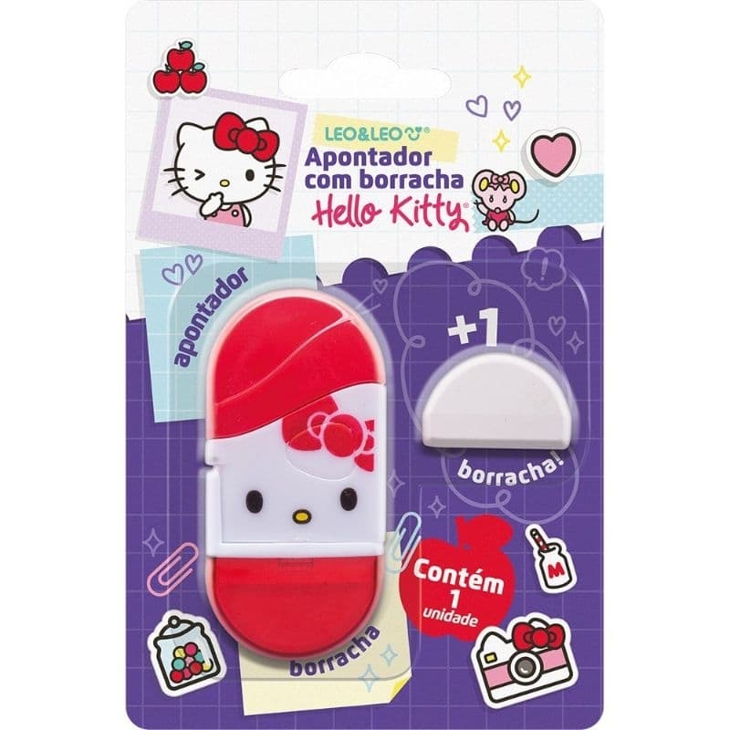 APONTADOR C/ DEPOSITO E BORRACHA HELLO KITTY  BLISTER C/ 1 UN LEO E LEO