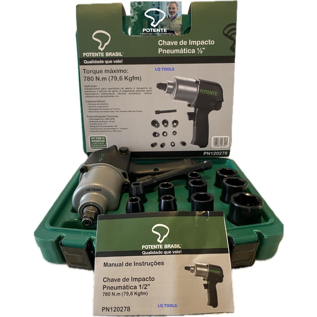 Chave De Impacto Pneumática 1/2" Polegada 79 Kgsf - Completa com Soquetes Impacto - Potente Brasil