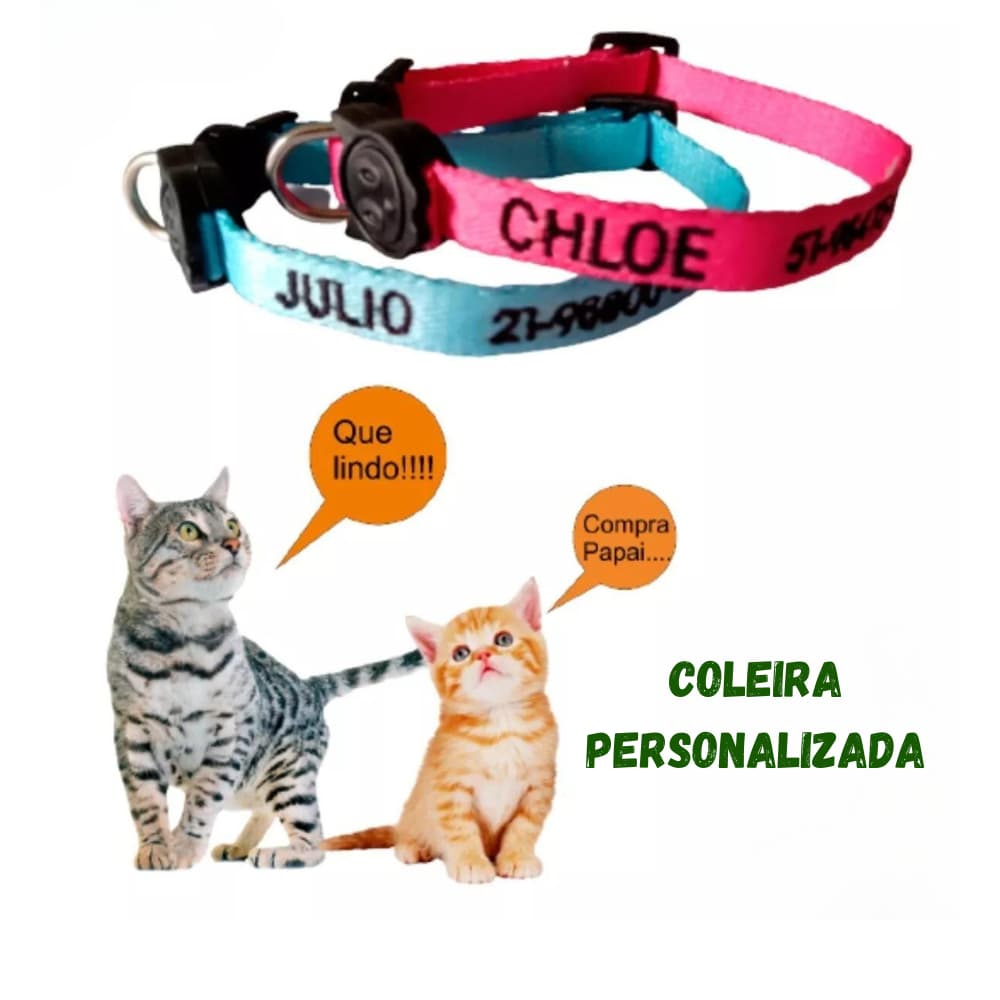 Coleira Para Gatos Personalizada Anti Enforcamento Coleira de Pescoço com Nome e Telefone Bordado Colar de Identificação
