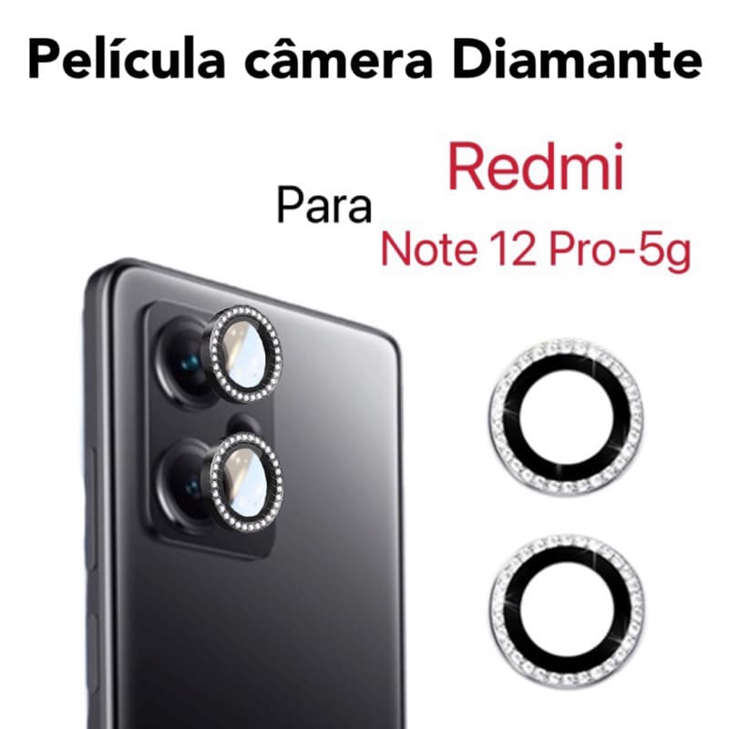 KIT (2 peças)Película câmera Diamante Para Xiaomi Redmi Note 12 Pro 5G Película protege lentes de celular com Strass