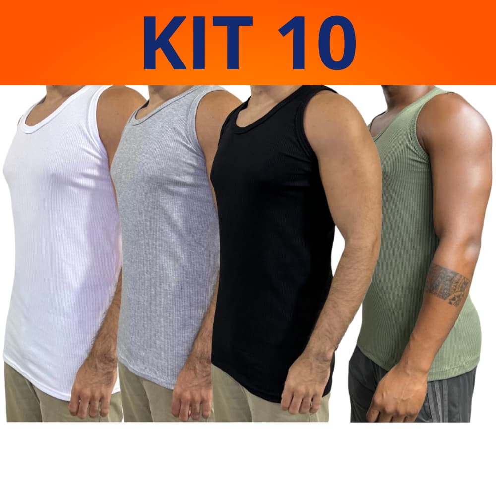 Kit 10 Camisetas Regata Estilo Americano Fechado Canelada Masculina