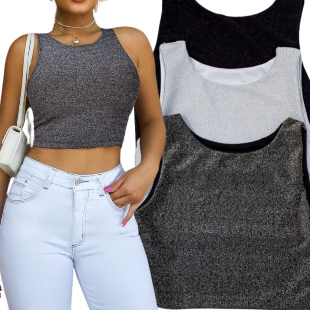 Cropped Feminino Brilho Festa Lurex Balada Festa Top Blogueirinha