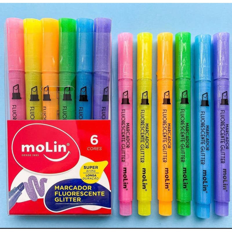 Kit Marc texto Glitter Molin / Marca Texto Avulso Glitter Molin / Marcador Fluorescente  / Papelaria  / Material Escolar