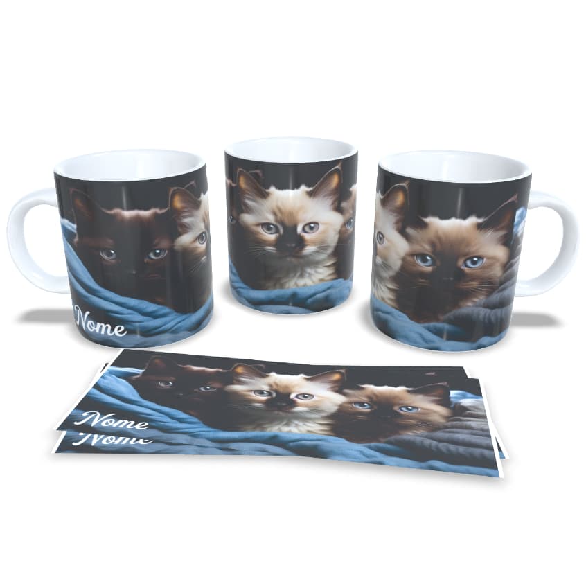 Caneca Personalizada Gatos -  Personalizamos com o Nome desejado + Caixa com a mesma Arte