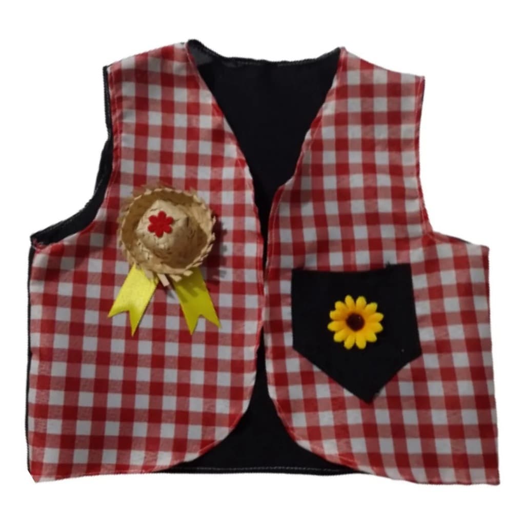 Colete Roupa De Festa Junina Menino Caipira Masculino Infantil Xadrez Vermelho Arraial São João