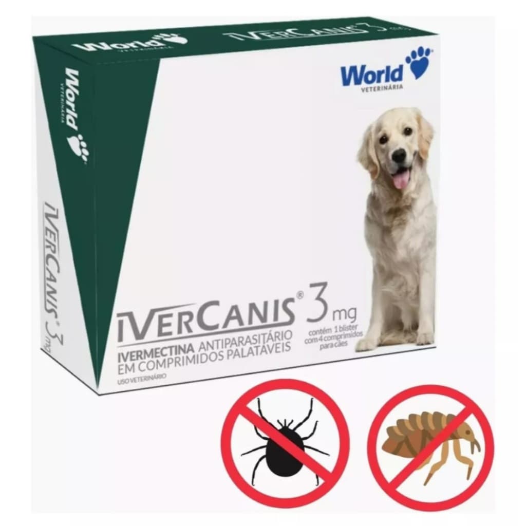 Ivercanis 3mg C/4 Comprimidos, Remédio Para Pulgas, Carrapato e Sarna - Entrega FULL World