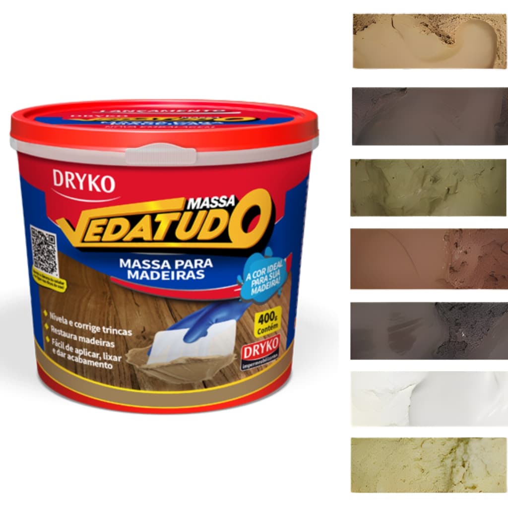 Massa Calafetar Para Madeira Correção Reparo Tipo F12 Dryko 400g Acrílica MDF Trincas Assoalhos Piso