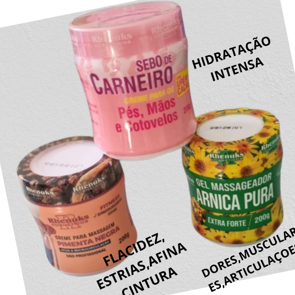 Kit 3 Gel Massageador Sortido 200g Contra Dores Muscular,Cotovelo,pimenta negra