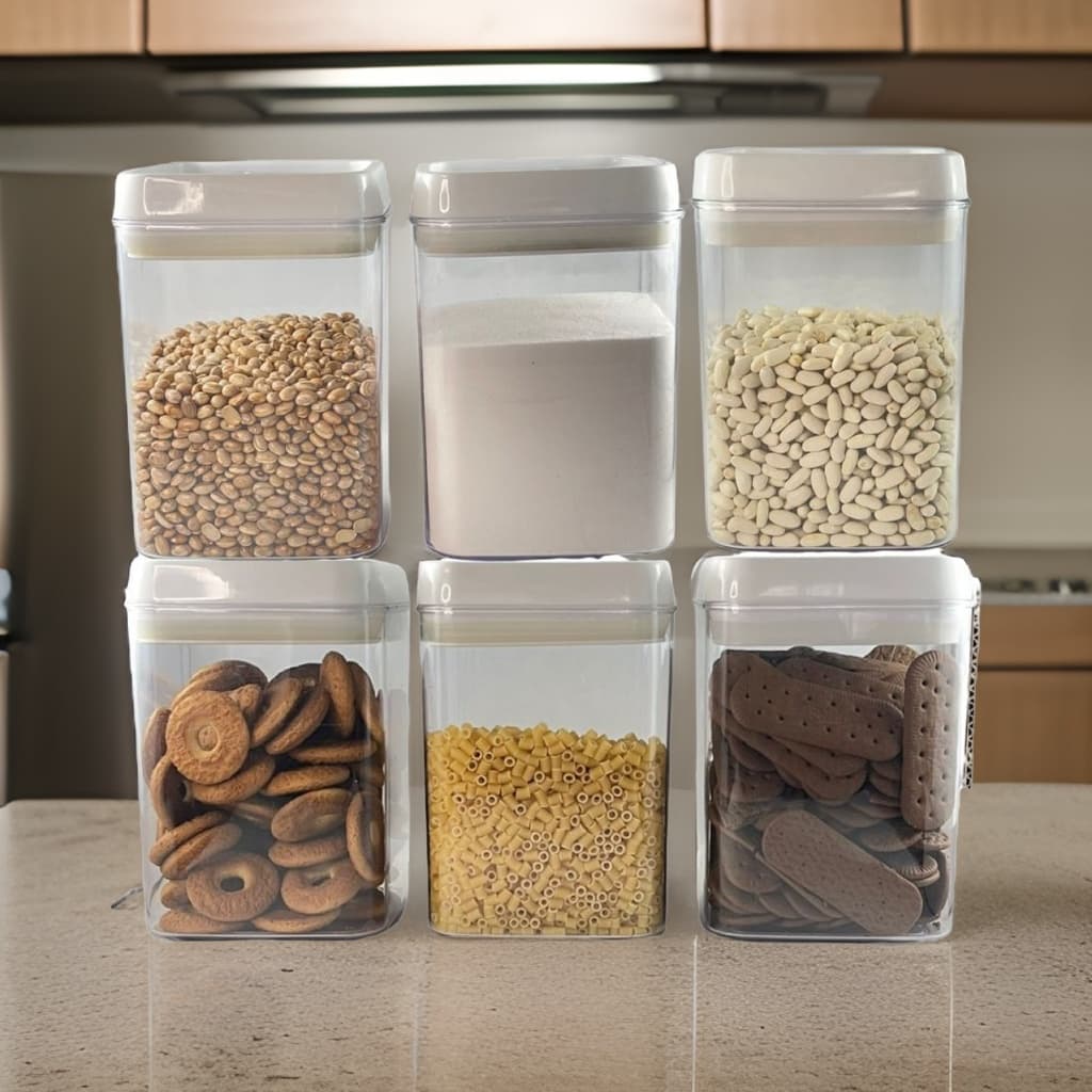 Conjunto 6 Potes 1,7 Litros Hermético Acrílico Trava Barato 1Kg Alimento