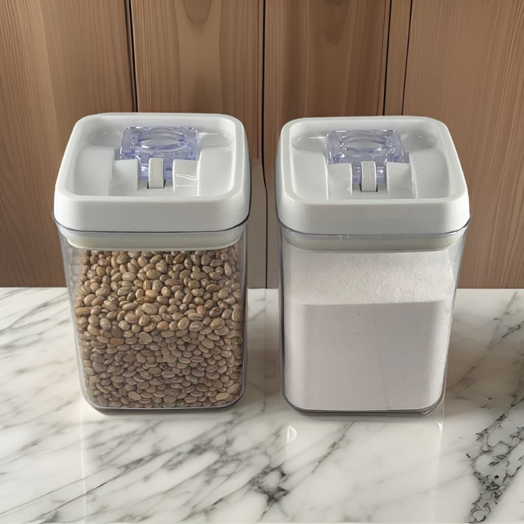 2 Potes Matimentos Hermético Bolacha Acrílico Quadrado 1,7 L Organização Grande Cabe 1Kg Alimento