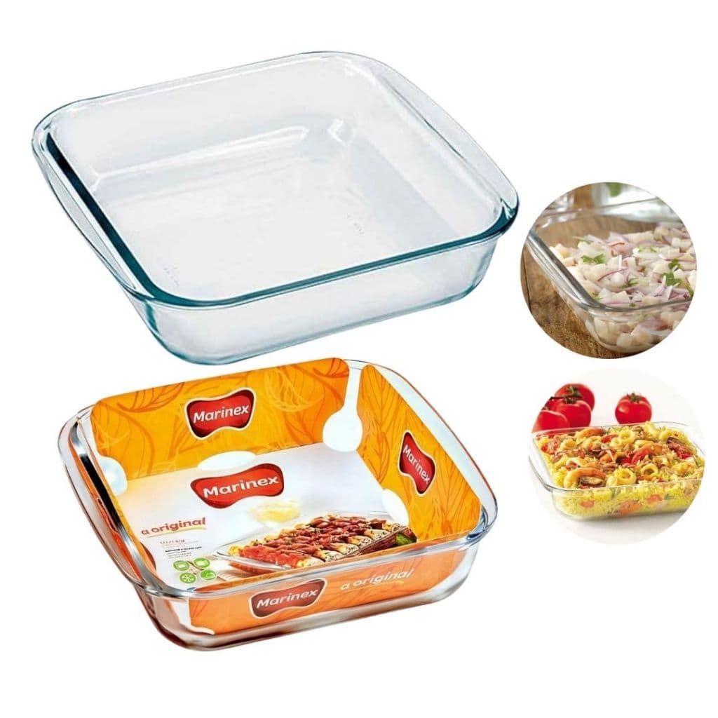 Assadeira Refratário Vidro Marinex Quadrado 1,1L Funda Airfryer Lasanheira Buffet Restaurante Bar