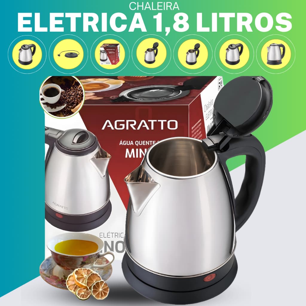 Chaleira elétrica 1,8 litros 1.200w Inox Inóx Térmica Agratto para chá, café e Chimarrão terere