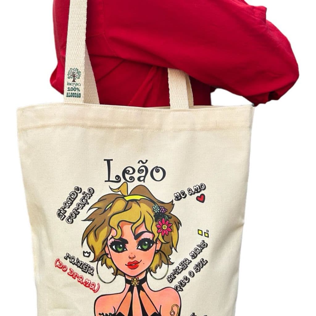 Sacola Ecobag Bolsa Algodão Cru Desenho Garota Signo Leão Ecológica SK