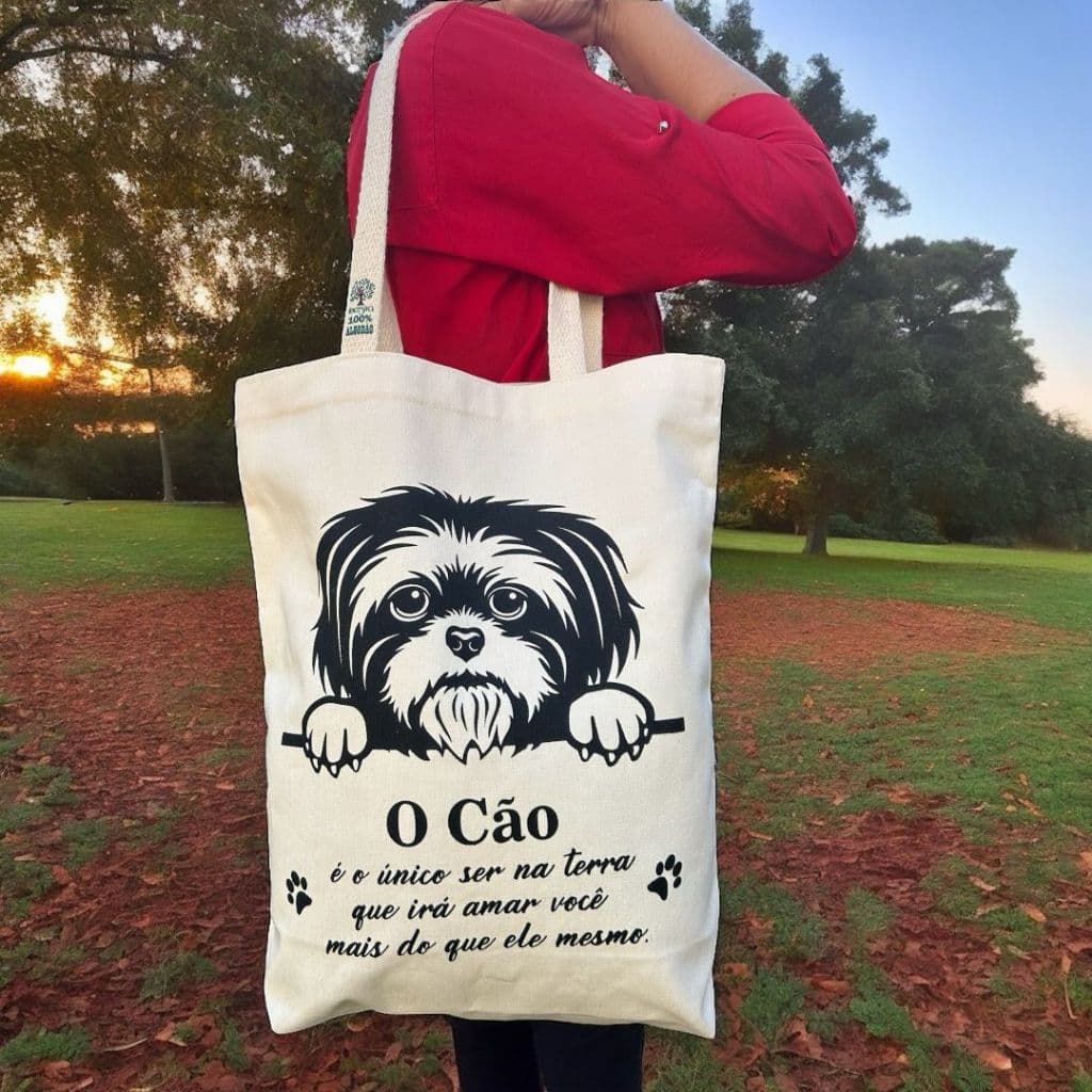 Sacola Bolsa Algodão Desenho Cão Cachorro Animais Ecobag Ecológica Reutilizável Pronta Entrega SK