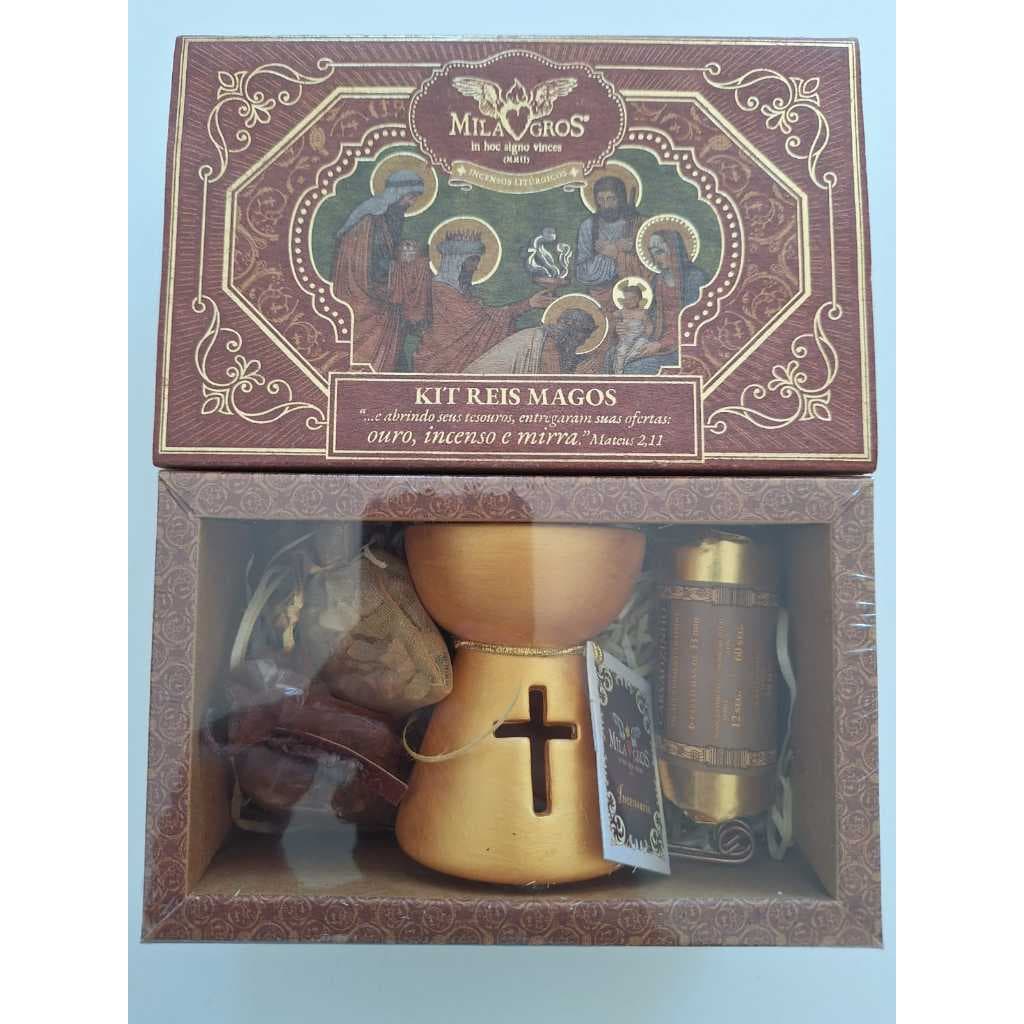 KIT REIS MAGOS: Olíbano, Mirra, Incensário, Carvão e Pinça