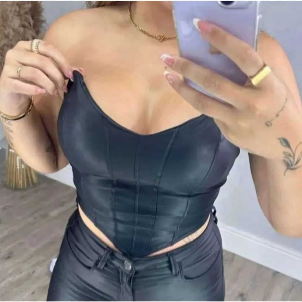 Cropped Top Blusa Corselet Feminino Cirre Decotado Festa Balada Casual Elegante
