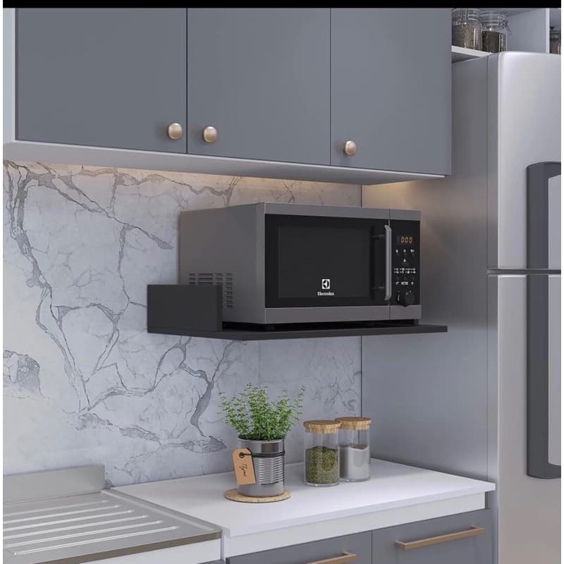 Suporte prateleira preta para microondas em MDF laminado suporta até 10kilos