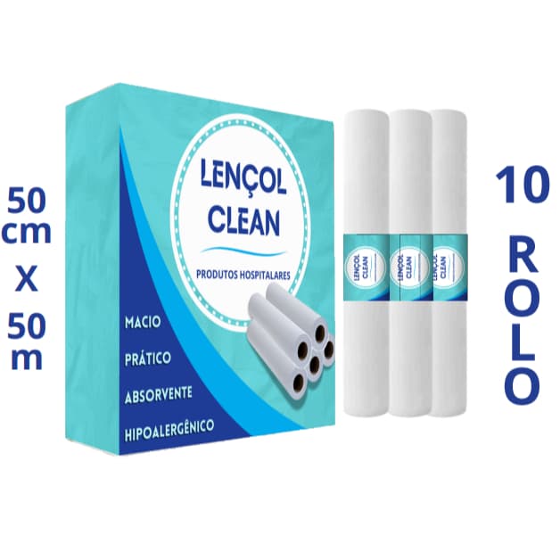 Kit 10 Lençol Descartável Papel Hospitalar Maca 50x50mt - 10 Rolos