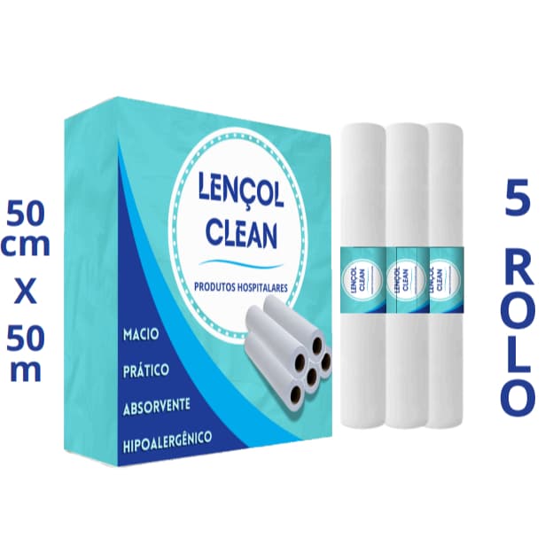 Kit 5 Lençol Descartável Papel Hospitalar Maca 50x50mt - 5 Rolos
