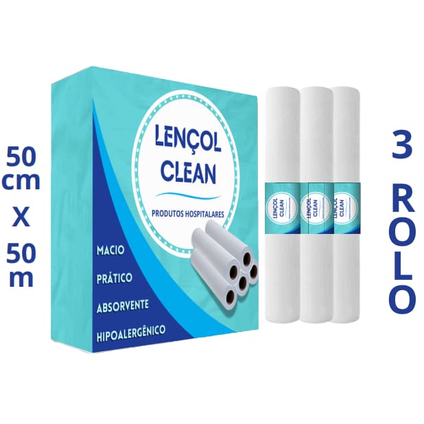 Kit 3 Lençol Descartável Papel Hospitalar Maca 50x50mt - 3 Rolos