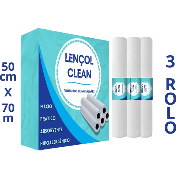 Lençol Descartavel Papel Hospitalar Maca 70x50 3 Rolos