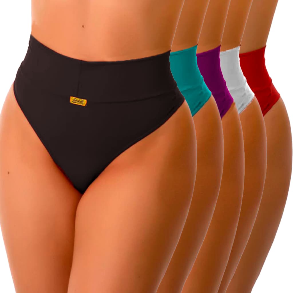 Kit Calcinhas Cós Alto Lisas Define Barriga Fio Duplo Calcinha Levanta Bumbum